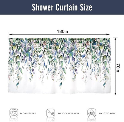 Riyidecor Clawfoot Tub Extra Wide Wrap All Around Circular Round Shower Curtain for Bathroom Decor 180Wx70H Eucalyptus Plants Art Printed Fabric Polyester Waterproof 32 Pack Plastic