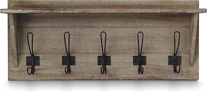 HBCY Creations Rustic Wall Mounted Coat Rack with Shelf - Solid Wood 24" Entryway Shelf with 5 Coat Hangers. Perfect Touch for Your Entryway, Mudroom, Kitchen, Bathroom and More, Weathered Brown