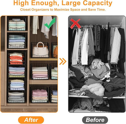 4-Tier Stackable Closet Organizers and Storage Shelves, Clothes Storage Basket, Clothes Shelf Organizer Sweater Organizer Bins Container for Wardrobe Kitchen Bathroom Office, Black