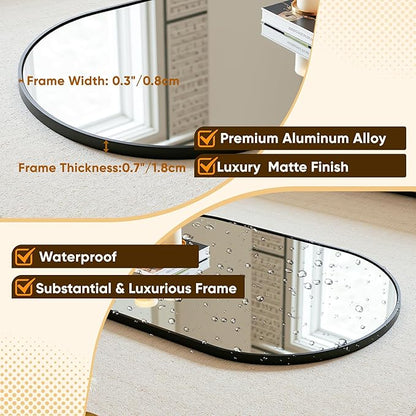 Arched Mirror 24"x36", Bathroom Mirror, Wall Mounted Vanity Mirror with Arch Metal Frame for Bathroom, Over Sink, Bedroom, Living Room, Flat Frame, Black