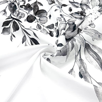 Gibelle Small Stall Shower Curtain 36 x 72, Narrow Black and White Floral Shower Curtain, Watercolor Plant Eucalyptus Leaves Fabric Shower Curtain Set