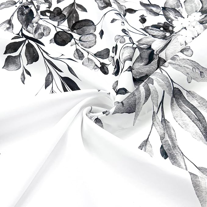 Gibelle Long Shower Curtain 72 x 78, Black and White Floral Shower Curtain, Watercolor Plant Eucalyptus Leaves Fabric Shower Curtain Set