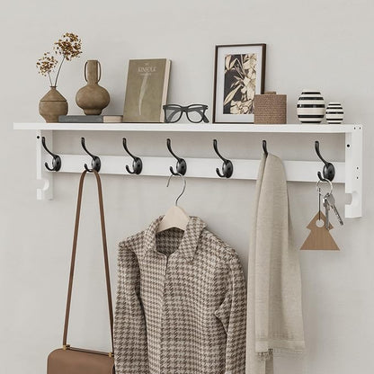 AMBIRD Coat Rack Wall Mount, 35 Inch Large Coat Hooks Wall Mounted with 7 Dual Metal Hooks and 2 Side Hooks, Wall Hooks with Shelf in Entryway, Kitchen, Living Room, Bathroom, Bedroom (White)
