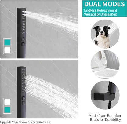 Matte Black Rain Shower System Combo: 10" Wall-Mounted Shower Fixtures with 2-in-1 Handheld Spray, Shower Valve with Body Jets, and Waterfall Spout Shower Faucet Set