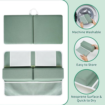 Comfortable Baby Bath Kneeler and Elbow Rest Pad Set, Thick Memory Foam Bath Kneeling Pad with Elbow Support, Baby Bathtub Cushion with Toy Organizer, Non-Slip for Infant or Toddler Bathing
