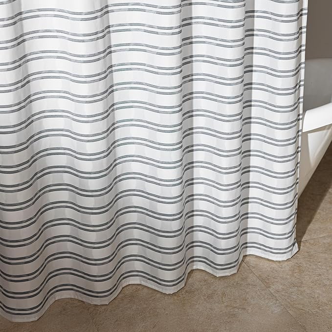 Amazon Basics Geometric Jacquard Fabric Shower Curtain for Bathroom, Lightweight, Waterproof and Washable, 72" W x 72" L, Grey Striped