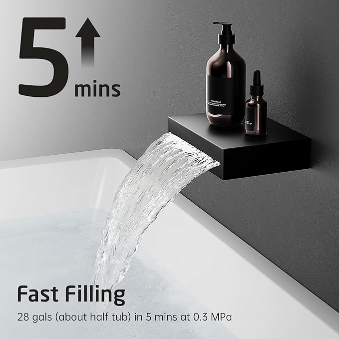 KES Black Shower Faucet Set Complete, 12 Inch Rainfall Shower Head with Handheld Spray, Waterfall Tub Spout Bathtub Faucet, Shower System, Regaderas Modernas Para Ducha, XB6305F18S12-BK