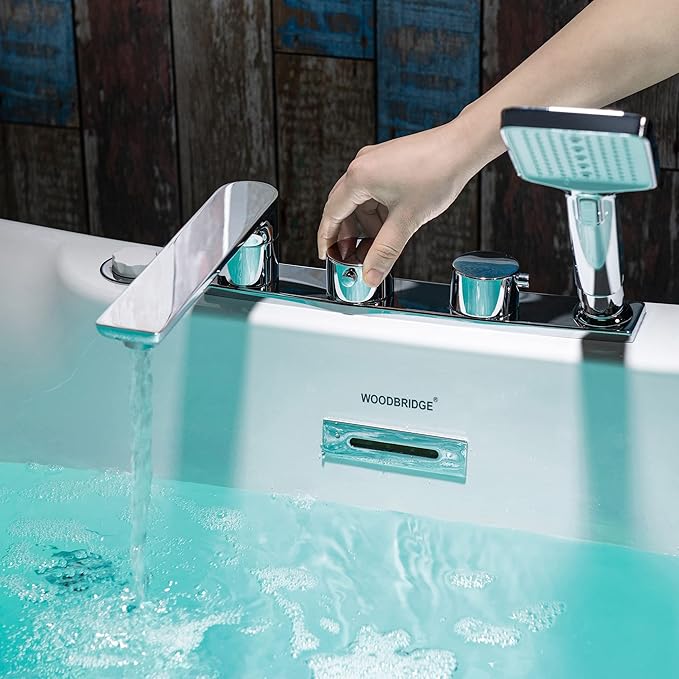 WOODBRIDGE 72" x 35-3/8" Whirlpool Water Jetted and Air Bubble Freestanding Heated Soaking Combination Bathtub wirh LED control panel and Faucet, BJ400+F0041CH