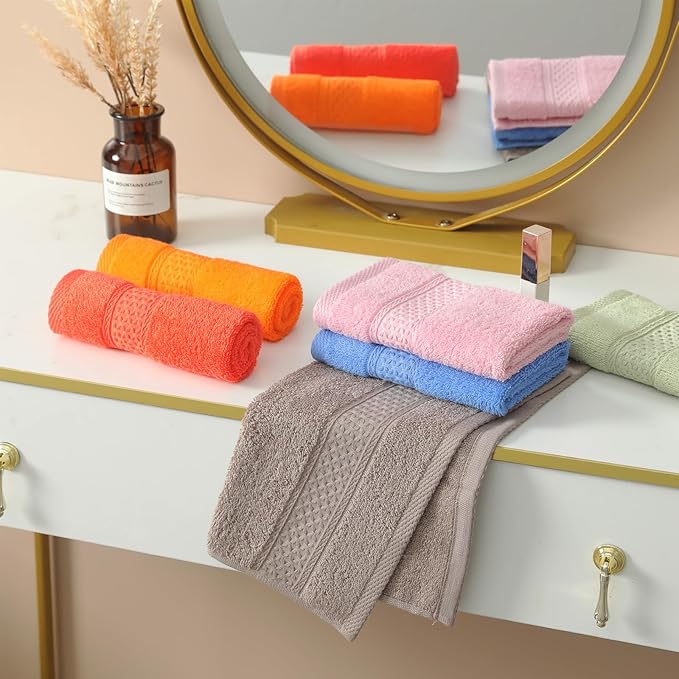 6 Pack 100% Cotton Washcloths Set, Highly Absorbent and Soft Feel Fingertip Towels, 13 x 13 in Quick Dry Face Cloths