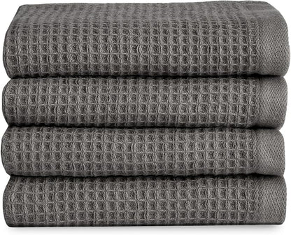 Cozy Earth Waffle Washcloths - 60% Cotton 40% Viscose from Bamboo Washcloths 13 x 13 Inches - Soft & Absorbent Terry, Reversible Mini Textured Waffle & Weave Pattern - 4 Pack