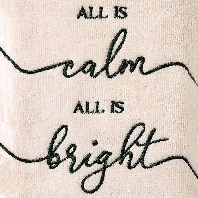 SKL Home Christmas/Winter All is Calm 100% Cotton Embroidered 2pc Hand Towel Set, Decorative for Bath/Kitchen/Bar, Natural
