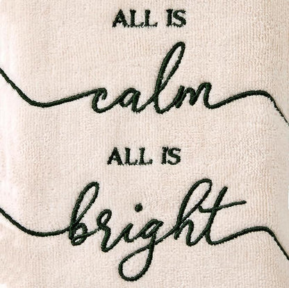 SKL Home Christmas/Winter All is Calm 100% Cotton Embroidered 2pc Hand Towel Set, Decorative for Bath/Kitchen/Bar, Natural