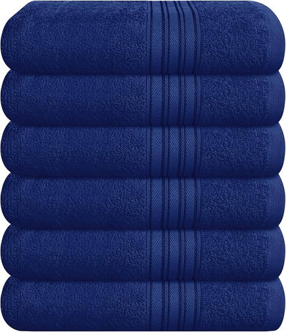 BOUTIQUO Ultra Soft Cotton 6 -Piece Hand Towel Set 16x24 Inch, Ideal for use in Bathroom, Kitchen, Gym, Spa & General Cleaning, Compact & Lightweight Multi Purpose Hand Towels - Navy Blue