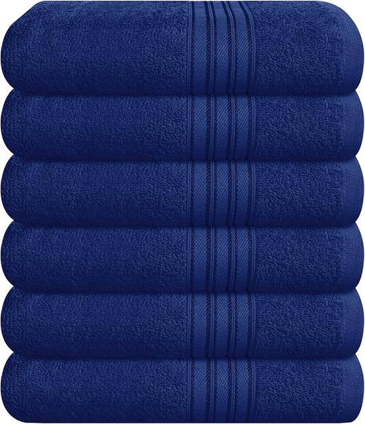 BOUTIQUO Ultra Soft Cotton 6 -Piece Hand Towel Set 16x24 Inch, Ideal for use in Bathroom, Kitchen, Gym, Spa & General Cleaning, Compact & Lightweight Multi Purpose Hand Towels - Navy Blue