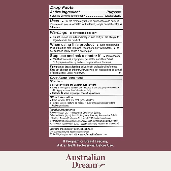 Australian Dream Arthritis Pain Relief Cream - Soothing & Non-Greasy - Powerful Topical Arthritis Pain Relief - Good for Muscle Aches or Joints - 2 oz Jar