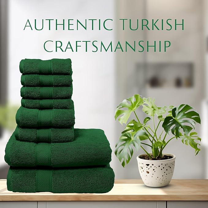 MAURA Hunter Green Bath Towel Set of 8 for Bathroom. Turkish Cotton Luxury Bath Towels. Extra Large, Thick, Plush & Soft. Hotel & Spa Quality - Dark Green