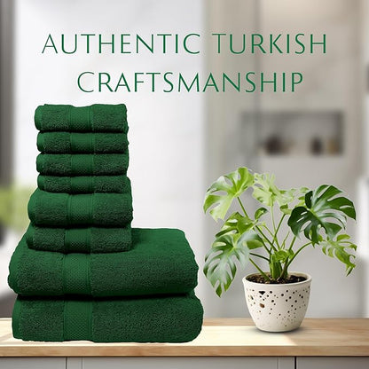 MAURA Hunter Green Bath Towel Set of 8 for Bathroom. Turkish Cotton Luxury Bath Towels. Extra Large, Thick, Plush & Soft. Hotel & Spa Quality - Dark Green