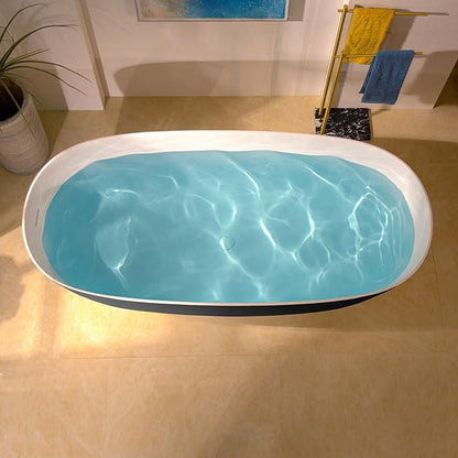 WOODBRIDGE 69" L x 32" W Luxury Contemporary Solid Surface Stone Resin Freestanding Bathtub in Matte Black with 2-Drain Covers
