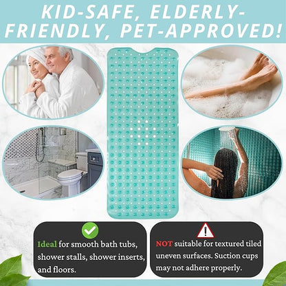 ENKOSI Bath Mat - Large Non Slip Bathtub & Shower Mat - Extra Long 40 x 16 Inch Bathroom Mats for Tub Nonslip Anti Slip Bathmats (40x16 Turquoise 1-Pack)