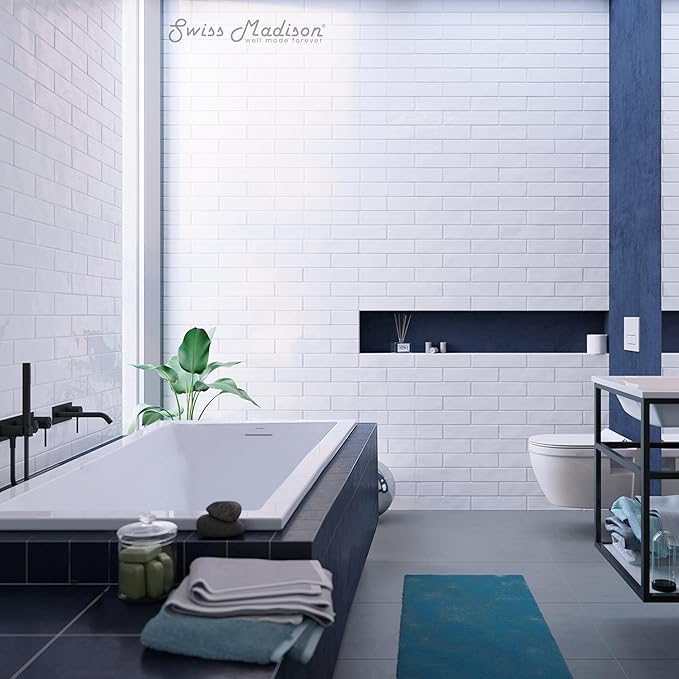 Swiss Madison Voltaire 72 x 36 Reversible Drain Soaking Drop-in Bathtub in Glossy White with Integrated Overflow, Drain Included