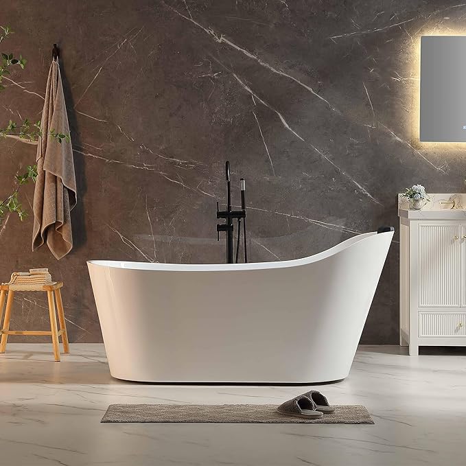 Empava Update Acrylic Whirlpool Bathtub, 67-Inch Freestanding Gracefully Oval Shaped Jetted Bathtub with Healing Chromotherapy, 16 Hydromassage Jets, Single-Ended Bathtubs with Pillow, No faucet