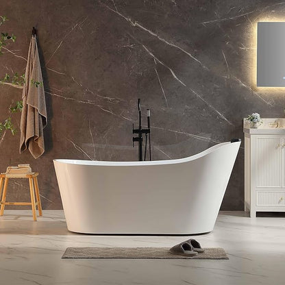 Empava Update Acrylic Whirlpool Bathtub, 67-Inch Freestanding Gracefully Oval Shaped Jetted Bathtub with Healing Chromotherapy, 16 Hydromassage Jets, Single-Ended Bathtubs with Pillow, No faucet