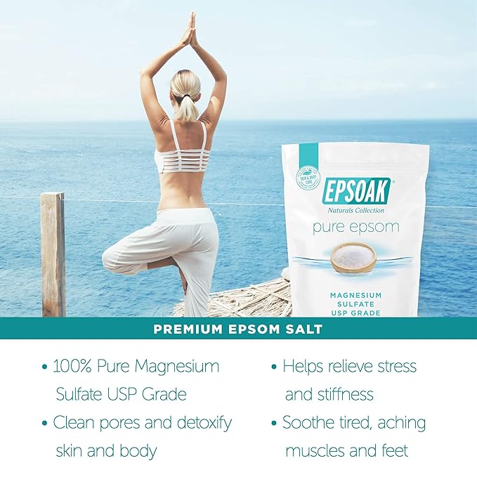 Epsoak Epsom Salt 5 lb Resealable Bulk Bag, Magnesium Sulfate USP. Unscented, Made in The USA, Cruelty-Free Certified