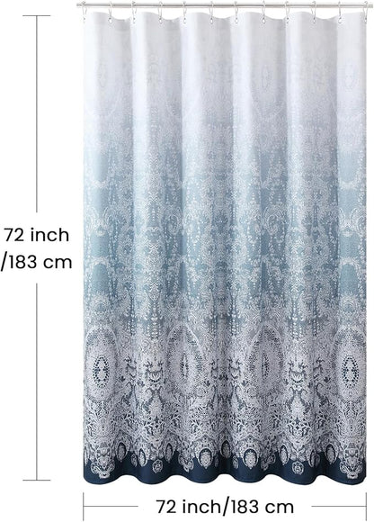 Chantilly Lace Shower Curtain - Heavyweight Polyester, Storm Blue to White Ombre Design, 72" W x 72" H