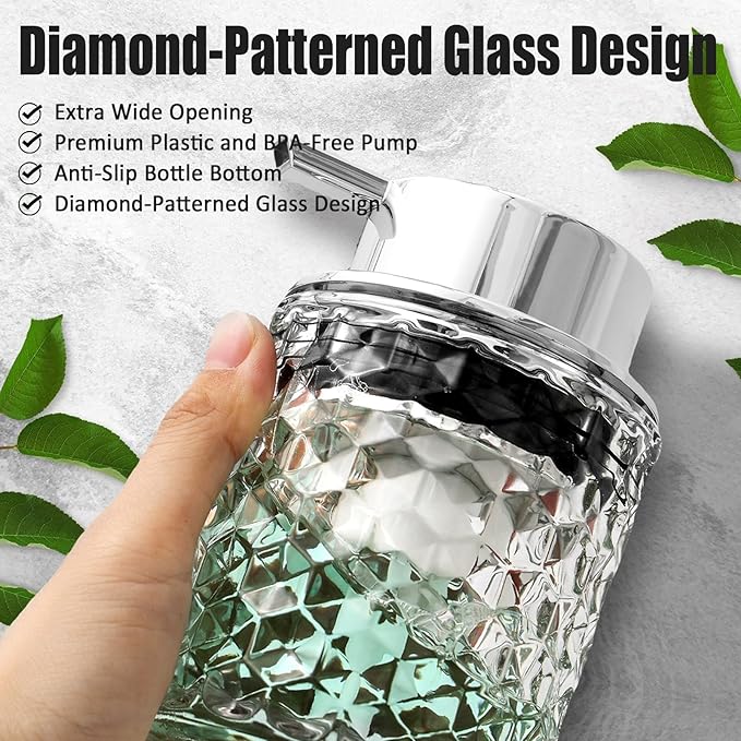 Malachi Foaming Hand Soap Dispenser, Refillable Clear Glass Pump Bottles for Liquid or Lotion, Modern Foam Dispenser for Bathroom, Kitchen, Commercial