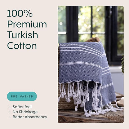 WETCAT Turkish Hand Towels with Hanging Loop, Set of 2 (20" x 30") 100% Turkish Cotton, Pre-Washed, Quick Drying, for Kitchen or Bathroom - Navy Blue