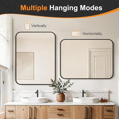 Delma Bathroom Vanity Mirror, Black Framed Bathroom Mirror for Over Sink, High-Definition Bathroom Mirror, Versatile Bathroom Vanity Mirror, Hangs Horizontally or Vertically(30x40, Black)