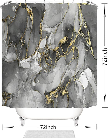 Domoku Brown Gold Marble Shower Curtain,Brown Golden Cracked Lines Abstract Modern Shower Curtain for Bathroom Decor,Waterproof Texture Washable Fabric Shower Curtain,72 X 72