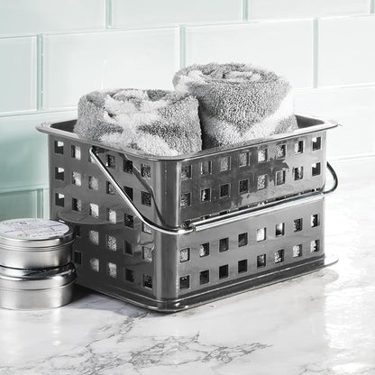 iDesign Stackable Shower Basket with Handle for Dorm or Bathroom - Set of 3 - Gray - Made in USA