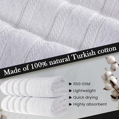 HALLEY Turkish 2 Pack Premium Bath Towels (2 Pieces) 650 GSM Highly Absorbent Super Soft 100% Cotton - 2 Bath Towels (White)