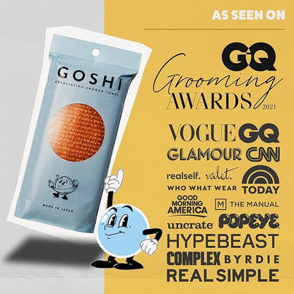 GOSHI Exfoliating Shower Towel - Rip-Resistant Exfoliating Washcloth for All Skin Types - Marigold Yellow - Made in Japan