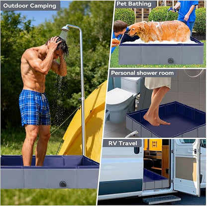 Upgraded Portable Shower Pan, 41" x 41" x 10" Outdoor Shower Base with Detachable Drain Pipe, Foldable Camping Shower Base for Beach, RV, and Indoor