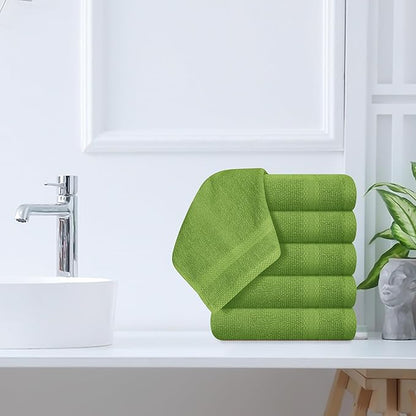 GLAMBURG Ultra Soft 12-Piece Washcloths Set 13x13-100% Ringspun Cotton - Durable & Highly Absorbent Face Towels - Ideal for use in Bathroom, Kitchen, Gym, Spa & General Cleaning - Kiwi Green