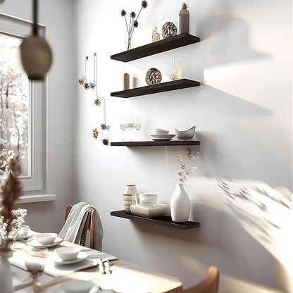 24 Inch Floating Shelves for Wall Rustic Brown Wood Wall Shelves for Bedroom Set of 4