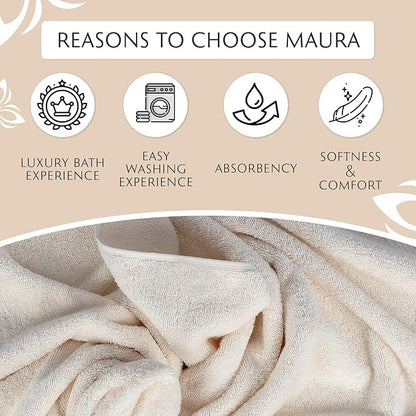 MAURA Ivory Extra Large Turkish Cotton Luxury Bath Towels Set of 4. Ultra-Soft, Thick & Plush Towels for Bathroom - Cream