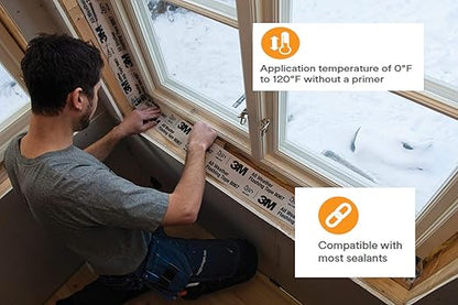 3M All Weather Flashing Tape 8067, 6 in x 75 ft, 1 Roll, Adhesive Backed Split Liner, Prevents Moisture Intrusion, Waterproof Flashing Seals Doors, Windows, Openings in Wood Frame Construction