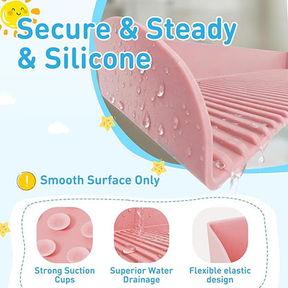 Roslim Bathtub Splash Guard Play Shelf - Silicone Toy Tray Holder Storage for Kids’ Bath Time, Tub Shelf with Suction Cups, Prevent Water Spilling in Bathroom, Kids Bath Accessories,Fairy Pink