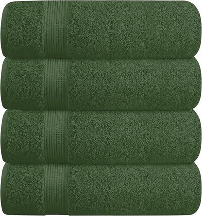 BELZZI Home Ultra Soft 4 Pack Oversized Bath Towel Set 27x54, Cotton Compact Bath Towels, Highly Absorbant Eco-Friendly Quickdry & Lightweight Towel, Ideal for Gym Travel Camp Pool - Olive Green