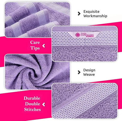 CASA COPENHAGEN Solitaire 6 Pieces Towel Set- Purple Rose, 600 GSM 2 Bath Towel 2 Hand Towel 2 Washcloth, Designed in Denmark Made of Soft Egyptian Cotton for Bathroom, Kitchen & Shower