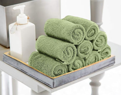 Utopia Towels 60 Pack Cotton Washcloths Set, 100% Ring Spun Cotton, Premium Flannel Face Cloths, Highly Absorbent and Soft Feel Fingertip Towels, Sage Green