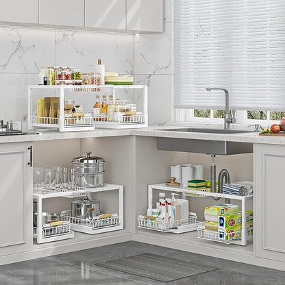 Under Sink Organizer,Pull Out Storage Organizer,2 Tier Sliding Sink Organizer Under Cabinet For Kitchen,Bathroom