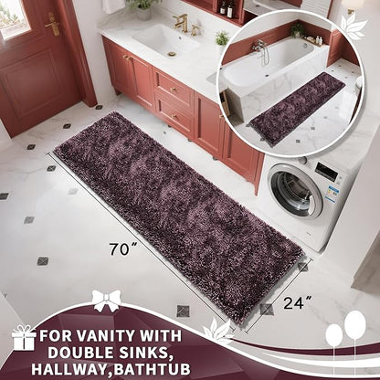 Yimobra Long Bathroom Rugs Runner 70x24 Inch, Extra Thick Soft Absorbent Chenille Bath Mat, Non Slip Machine Washable, Quick Dry Bath Rugs for Bathroom Floor, Tub and Shower, Purple Grey