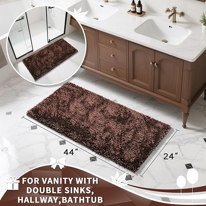 Yimobra Long Bathroom Rug Non Slip 44x24 Inch, Extra Thick Soft Absorbent Chenille Bath Mat, Machine Washable Quick Dry Bath Rugs for Bathroom Floor, Tub and Shower, Home Decor Accessories, Brown
