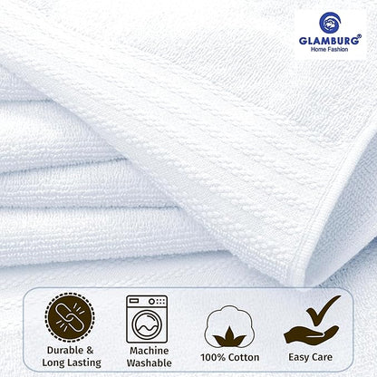 GLAMBURG Ultra Soft 8-Piece Towel Set - 100% Pure Ringspun Cotton, Contains 2 Oversized Bath Towels 27x54, 2 Hand Towels 16x28, 4 Wash Cloths 13x13 - Ideal for Everyday use, Hotel & Spa - White