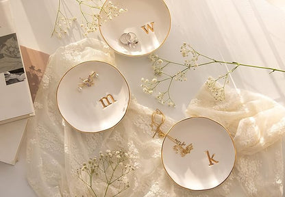 COLLECTIVE HOME - Ceramic Jewelry Tray, Decorative Trinket Dish for Rings Earrings Necklaces Bracelet Watch Keys, Birthday Mother's Day Christmas Gift for Women, 4.75", White Surface (O)