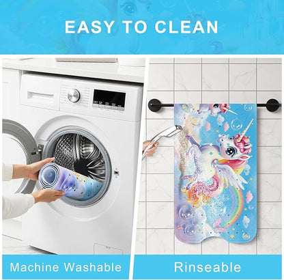 Upgrade Cartoon Baby Bath Mat Non Slip - 40"x16" Extra Long Bathtub Mat for Baby Eco Friendly Durable Bath Mat for Tub Non Slip Kids Tub Mat with Suction Cups, Machine Washable and No Fading, Unicorn